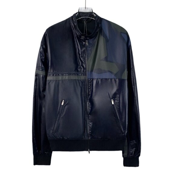 Hermès Navy Stand-Collar Zip-Up Long Sleeve Jacket